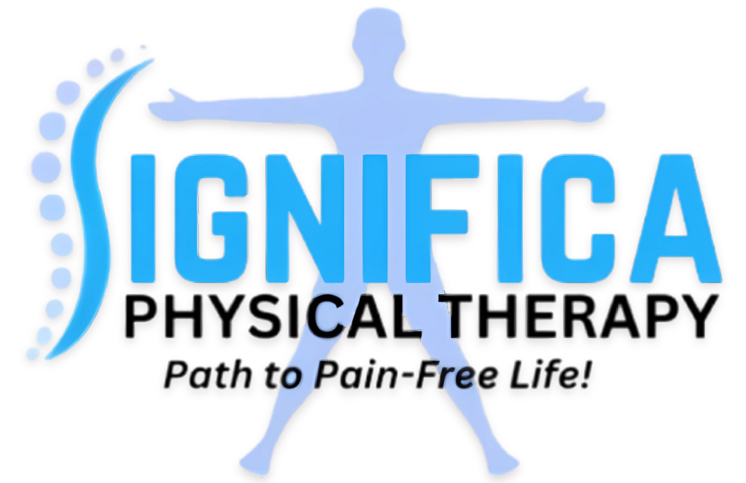 A logo for significa physical therapy with a silhouette of a person